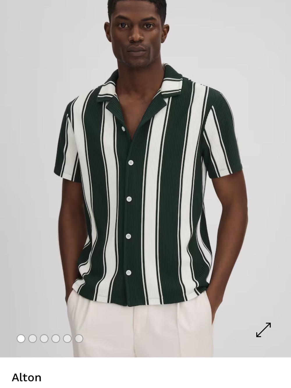 Reiss Dark Green and White Vertical Stripe Short Sleeve Shirt